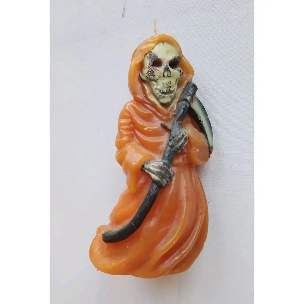 VNTG Grim Reaper Candle Orange Halloween Candle Garden Ridge Spooky Skull